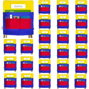 25 PCS Chair Pockets for Classroom, Seat Sacks for Classroom Chairs k-2 3-5, Student Chair Bag Organizer with 5 Pocket for Kindergarten, School Storage, Teacher Supplies (15"W x 19"H, Black)