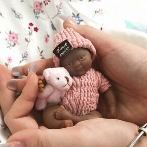 MYREBAB 4.5 Inch Mini Reborn Baby Dolls Black ，Silicone Baby Girl Daisy,Tiny Silicone Baby Dolls ，Mini Realistic Newborn Baby Dolls Full Body Stress Relief