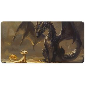 Large Mouse Pad Gaming Fantasy Black Dragon Small Cute Golden Dragon Desk Mat for Keyboard and Mouse Mat Non-Slip Rubber Desk Pad 30x60cm