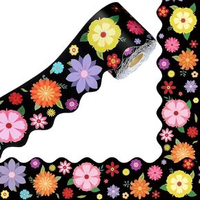 69 ft Back to School Floral Bulletin Board Border Flower Composition Bulletin Border Trim Boho Wildflowers Scalloped Rolled Trim Classroom Decor for School Home Wall Blackboard DIY Crafts