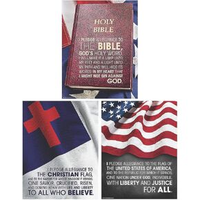 Fun Express Religious Pledge Poster Set - 3 Pieces - Pledge your love to America and God - Sunday and Religious School Decor