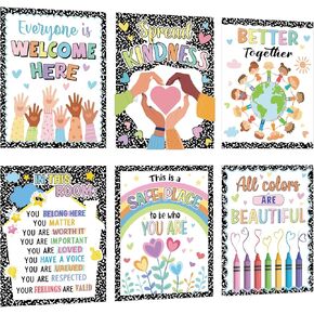 6Pcs Composition Classroom Diversity Posters Wall Decor 11x14 inch Multicultural Inclusive Wall Art Classroom Colorful Diversity Bulletin Board Sets for Office School Teachers & Workplace Decorations