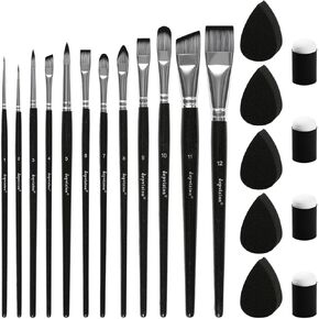 Depvision Paint Brushes Set 12 Pcs Face Paint Brushes and Sponges Set Professional Paint Brushes for Acrylic Painting Acrylic Oil Watercolor Tempera Painting Artist Paintbrush for Kids Adult
