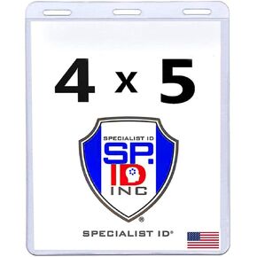 2 Pack - 4x5 Badge Holder Horizontal - Clear Credential Sleeve for Events - Heavy Duty Plastic Name Tag Badge Cover by Specialist ID