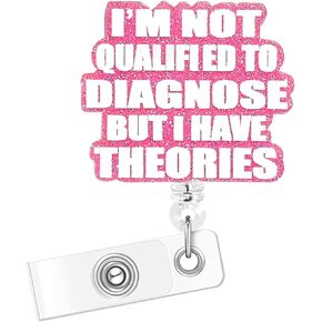 Nurse Badge Reel, Retractable ID Card Holder with Alligator Clip, Bling Acrylic Badge Holder, Demure Funny Design (Theorie)