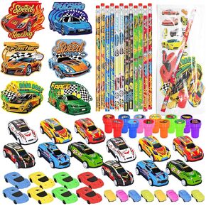 Cinrobiye 96 Pcs Race Car Party Favors Racing Car School Set Bulk Let’s Go Racing Birthday Party Supplies Classroom Rewards Carnival Prizes Goodie Bag Pinata Fillers for Checkered Flag Party