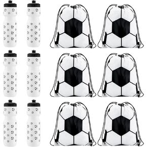 Talltalk 12 Pcs Soccer Party Favors 24 oz Soccer Water Bottle Gift for Team with Drawstring Bag Tumbler Cup Sports Themed Accessories for Events Gift Supplies