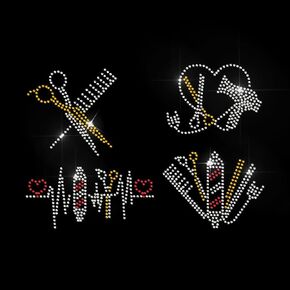 MAYJOYDIY Hairdressing Tool Patterns Rhinestone Iron on Hotfix Transfer Decal Scissors Comb Bling DIY Patch Hair Dryer Curling Clothing Repair Applique for T-Shirt Hat Jacket DIY Craft