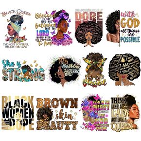 14pcs Iron On Patches Decals for Clothing T-Shirt Heat Press Decal Design Black Women Heat Transfer Sticker Decoration Applique Washable Clothing Decor for Tote Bags T-Shirt Backpacks Hoodie Pillow
