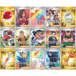 Pokemon 5 Full Art Trainer Card Lot - X1 Secret Rare, X4 Full Art Etched Cards - No Duplicates