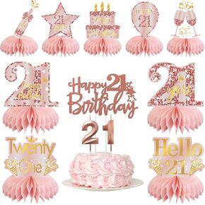 21st Birthday Decorations for Girls Her, 12Pcs Rose Gold Pink Twenty-one Table Centerpieces Decorations with Number Candles, Cake Toppers Set, 21st Birthday Gifts for Her