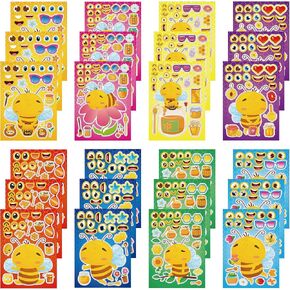 24 Sheets Bee Make a Face Stickers, Cute Animal Party Games Decal Mix and Match Sticker, Make Your Own Bee Stickers DIY Crafts for Birthday Activities Party Supplies Classroom Rewards Gifts