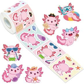 Axolotl Make a Face Stickers, 300Pcs DIY Cartoon Salamander Animal Mix and Match Stickers Roll, Make Your Own Art Crafts for Party Favors Gift Classroom Activity Home Game