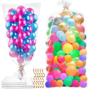 4 Pcs Balloon Bags for Transport with Ties, Large Plastic Balloon Storage Bag 98x59 inches(2pcs) 47x59 inches(2pcs), Giant Clear Carrying Storage Bags for Wedding Birthday Party Supplies