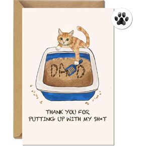 TwoDays Funny Cat Dad Cards with Envelope and Sticker, Cute Father's Day Card from Cat Pets Son Daughter, Gifts for Cat Lovers, Thank You for Putting up with My (4"X 6")