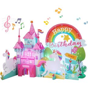 Unicorn Pop Up Birthday Cards, Musical Birthday Cards of Colorful Unicorn with Message Note & Envelop, Birthday Gifts for Kids Daughter Sister Granddaughter Nieces Girls