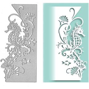 beautyshoppingstoreSeahorseShellFishMetalDieCuts,FlowerSeahorseLeavesCuttingDiesCutStencils for DIYInvitationCardScrapbookingAlbumDecorativeEmbossingPaperDiesCardMaking|Silver|15.7X7.5CM/6.18X2.95in