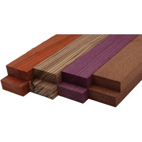 Barrington Hardwoods Imported Exotic Hardwood Variety Pack - Padauk, Zebrawood, Purpleheart, and Merbau (3/4" x 2" x 12" (8 Pieces))