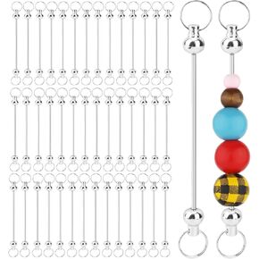 50pcs Beadable Keychain Bars, Blank Keychain Bars for Beads Metal Beadable Keychain Beaded Key Chain Kit Detachable Keychain Handmade Making Accessories for DIY Crafts