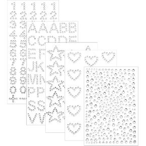 5Pcs Rhinestone Stickers Heart Numbers Letters Sticker Self-Adhesive Glitter Alphabet Jewels Decal Crystal Gemstone Border Art Sticker for Face Makeup Body Nail Craft Clothes Festival Decors in Kuwait