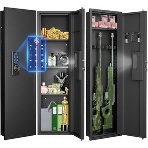 53.15" Wall Safe Between the Studs, Biometric Hidden Wall Gun Safe with Touch Digital Keypad ＆ Fingerprint Lock, Gun Cabinet for Rifles and Pistols with Dual Alarm ＆ Mute Mode