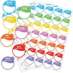 Day of The Week Labels 1050pcs Removable 7 Day Cycle Tab Weekly Self-Adhesive Mon,Tue,Wed,Thurs,Fri,Sat,Sun Day Dots Stickers for Daily Inventory Management,Food,Restaurant （1 inch） (2)