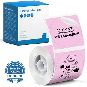 POLONO Thermal Labels for PM220S Label Maker, 1.97"x1.97" (50x50mm), Multi-Purpose Thermal Sticker Label Tape, Self-Adhesive Thermal Paper for Home, Office, 150 Labels/1Roll, Pink