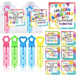 24 Set Back to School Gifts for Students Include 24 Pcs 5.1'' x 1.3'' Bubble Wands with Bubble Solution 24 Welcome Card 24 Pcs Drawstring Bags for Classroom Party
