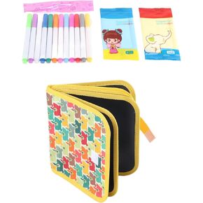 Reusable Drawing Book for Kids, 14-Pages Erasable Toy Doodle Sketchbook with 12 Watercolor Pens, Portable Painting Book Set, Ideal for Travel & Art E on