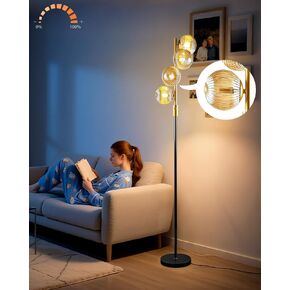 Lightdot 64IN Dimmable Floor Lamp with Glass Globe Shade, Modern Gold Standing Lamps with 4PCS 3000K G9 Bulbs Soft Warm White Eye Care, Mid Century Floor Lamp for Living Room Bedroom