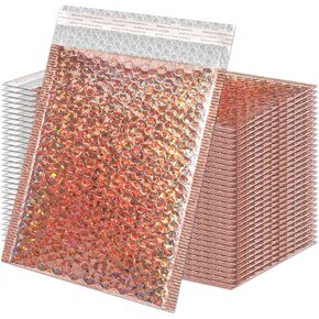 30 Pack Holographic Bubble Mailers,Waterproof Self Sealing Poly Padded Envelope,Metallic Mailing Envelopes Bubble Padded,Cushion Envelopes for Shipping Mailing Packing,11 x 7 Inch,Rose Gold