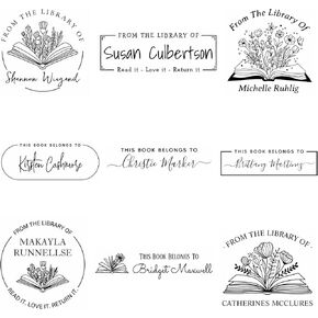 Generic from The Library of Self-Inking Stamps & Embossers, Floral Book Stamp Personalized, Custom Book Embosser, Ex Libris, Black