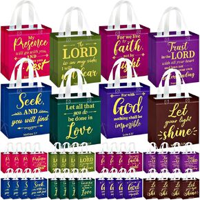 HunnmingRe 32 Pcs Christian Gift Bags with Handles Easter Non Woven Bible Verse Gift Bags Bulk Reusable Religious Baptism Totes for Easter Wedding Birthday First Communion Present Wrapping