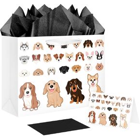 JWSCYSY Large Dog Gift Bag with Card and Tissue Papers for Men Women Presents Wrapping, Dog Themed Party Decoration.