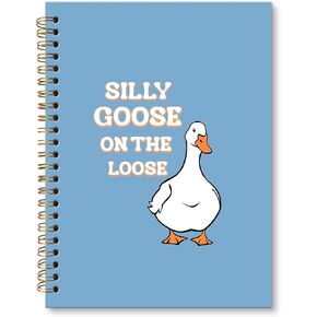 Blue Funny Notebook Journal, Goose Gifts, Humorous Silly Goose on the Loose Funny Journal Notebook for Note Taking, Spiral Notebook 5.5x8.3 Inch