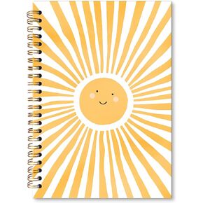 Yellow Boho Sun Kids Gifts A5 Spiral Notebook, Sunshine Hardcover Daily Journal Journaling Notebooks Lined for School Work Office Note Taking, Cute Sun Composition Notebook 5.5x8.3