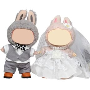 Clothes for LABUBU, Wedding Dress Set for labubu Dolls, Doll Clothes Suitable for labubu Dolls Accessories (NO Doll) (1*Bride+1*Groom)