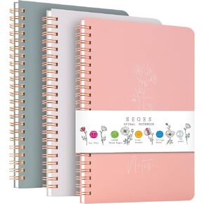 Spiral Notebook 3-Pack - 100GSM Smooth No-Bleed Paper,120 Pages A5 8.26x5.7 Inch, 7mm Ruled Pages, Inner Pocket | Journal Writing, College, Office Meetings (BEIGE AND GREEN AND APRICOT)