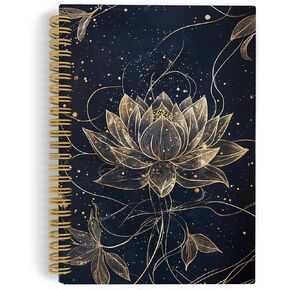 Lotus Floral Spiral Notebook Journal, Vintage Gold Glitter Lotus Flowers Aesthetic Notebooks for Note Taking, Floral Hardcover Spiral Journal 5.5x8.3 Inches