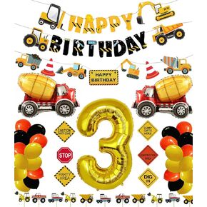 Construction 3rd Birthday Party Supplies 3 Year Old Boy Birthday Dump Truck Party Decorations Kits Set for Boys Three Years Old Birthday with Cake Toppers Balloons Banners Signs (Number 3 Set)