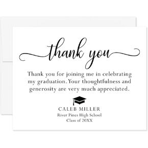 Graduation Thank You Cards Personalized with Name, 5.5x4.25 Black and White Flat Thank You Note Cards