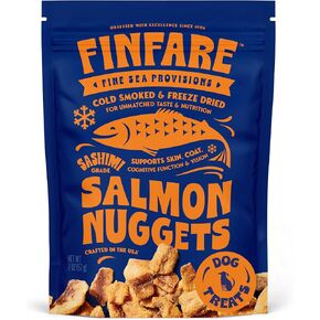Finfare Freeze Dried Dog Treats, Salmon Nuggets, Protein & Omega-3s, Grain Free Salmon Dog Training Treats, Crafted in USA, 2oz