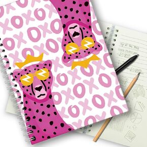 Cool Cheetah，Leopard Print，Notebook for Women，Funny Cool Cheetah Notebooks for Work，Hot Pink Preppy Spiral Notebook Journal，Leopard Cheetah Lightning Bolt XOXO Spiral Notebook,Gifts for Teen Girls