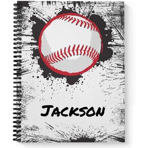 Home Run Baseball Children's Personalized Notebook/Journal, Laminated Soft Cover, 120 pages of your selected paper, lay flat wire-o spiral. Size: 8.5" x 11". Made in the USA