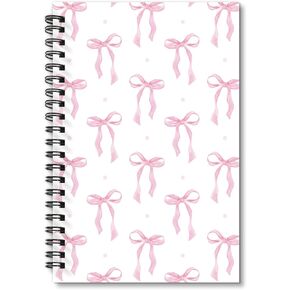 Pink Bow Notebook Journal - Coquete Notebook Journal for Women Girl Pink Aesthetic Journal Spiral Lined Notebook Christian Gift for Work School Office Student Bible Study Supplies 5.5 x 8.3Inch