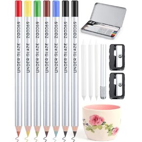 Affrolling 14 Pcs Underglaze Pencil Kits 7 Pcs Multicolor Underglaze Pottery Pen for Ceramics with Blending Stump Pencil Extenders Sharpener Pen Case for Decorating Under Ceramic Pottery Bisque Ware