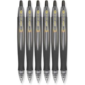 Pilot G6 Retractable Gel Ink Rolling Ball Pen, Refillable, G2 Ink, Fine Point, 0.7mm, Black Ink, 6 Count