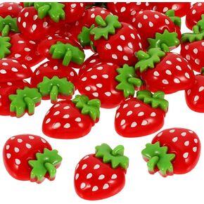 50 PCS Red Strawberry Beads Fruit Beads for Jewelry Making Mini Resin Strawberry Flat Back Cute Embellishments Charms Accessories for Hair Clips Scrapbooking Photo Frames Phone Cases Scrapbooking