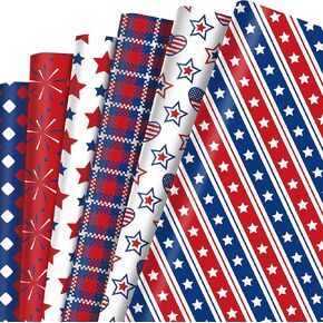 Jajajuegos 12 Sheets Patriotic Wrapping Paper - 20x27 Inch 4th of July Gift Wrap, Stars & Stripes Designs for Independence Day, Memorial Day, Birthday Party Decor