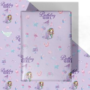 WRAPLULU Mermaid 1st Birthday Wrapping Paper - 4 Jumbo Sheets, 28 * 40 Inches -Purple Ocean Birthday Gilr Gift Wrap, Perfect for Gilrs First Birthday's Party or Baby Shower